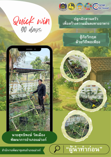 นายสุทธิพงษ์ วัดเมือง พัฒนาการอำเภอแม่วงก์ ร่วมขยายผลโครงการ “บ้านนี้มีรัก ปลูกผักกินเอง” ตามแนวพระราชดำริของสมเด็จพระกนิษฐาธิราชเจ้า กรมสมเด็จพระเทพรัตนราชสุดาฯ สยามบรมราชกุมารี สู่กิจกรรม Kick off: Quick Win 90 วัน ปลูกผักสวนครัวสู้วิกฤต